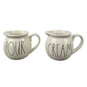 Rae Dunn CREAM and POUR Pitcher Set of 2 Farmhouse Magenta Artisan Collection